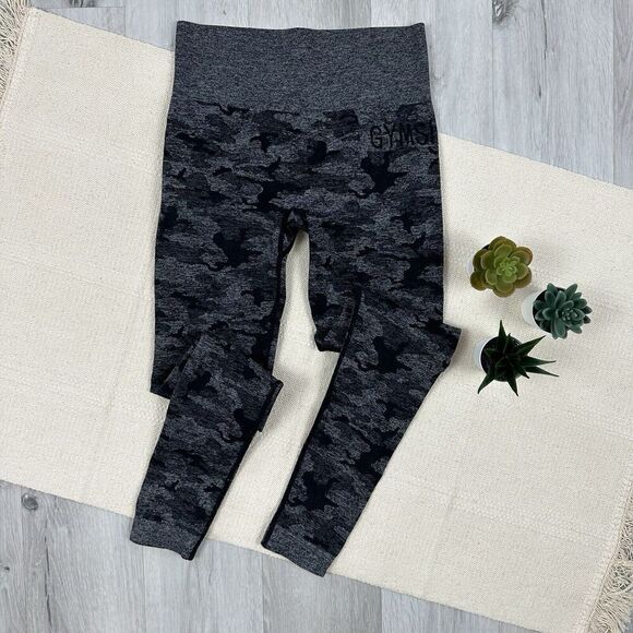 Gymshark Adapt Seamless Black Gray Camo Sports Leggings Size Small - Picture 3 of 11